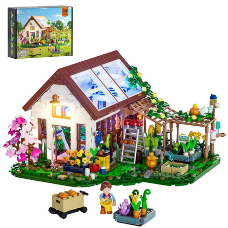 Lumibricks UK garden house set with detailed accessories on a white background