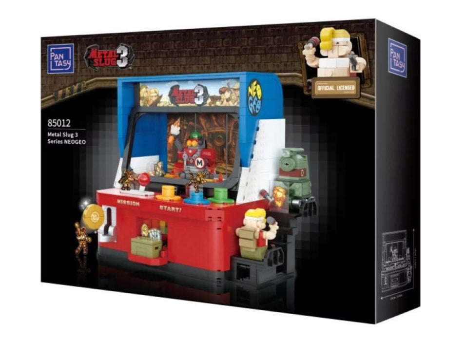 Pantasy Toy arcade machine set packaging with characters and branding on a black background